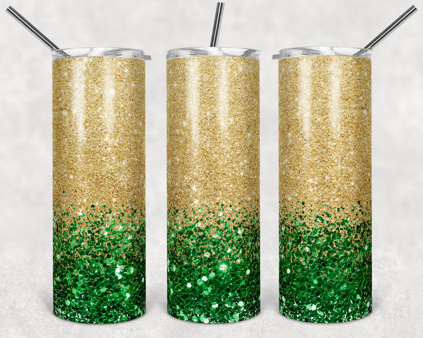20 oz Skinny Tumbler Sublimation Design Template Glitter Ombre Gold Green Ombre Straight Design