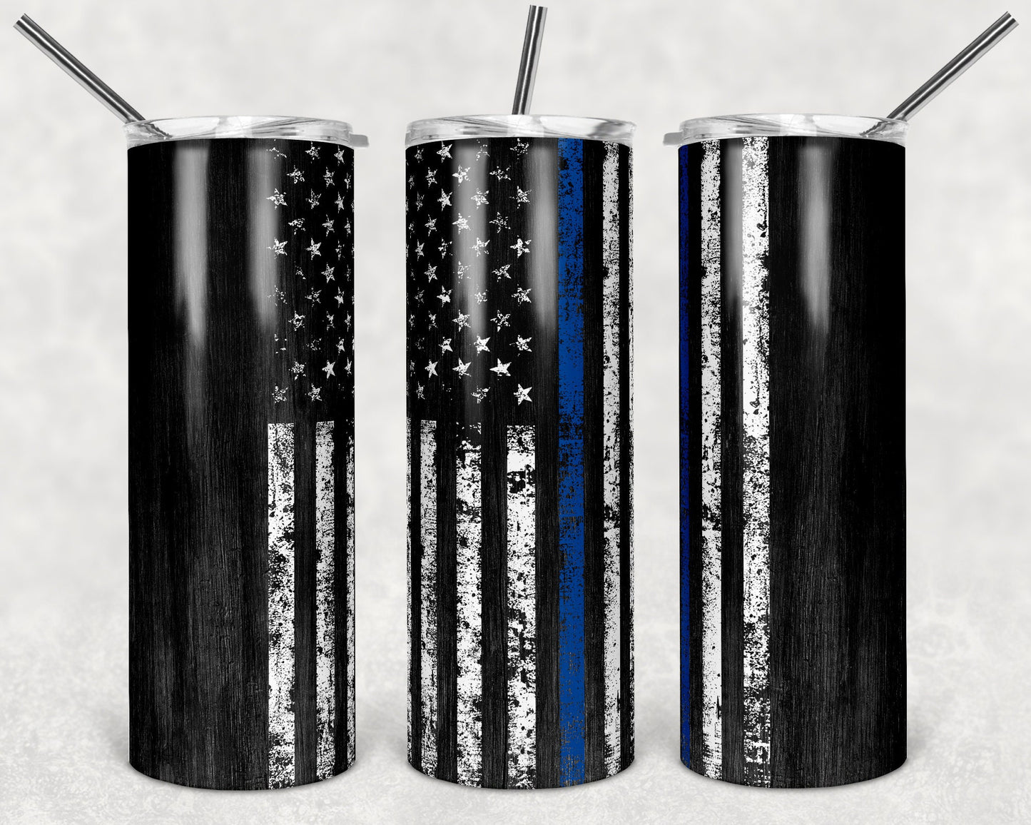 20 oz Skinny Tumbler Sublimation Design Template Blue Line Police Flag distressed Straight Design
