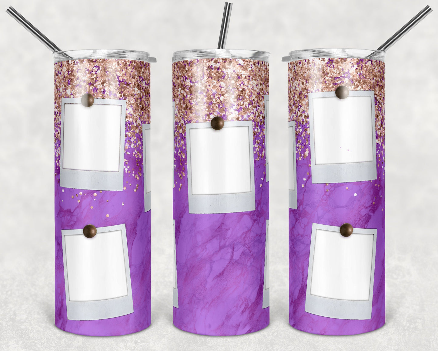 20 oz Skinny Tumbler Picture Frame Marble Glitter Sublimation Design