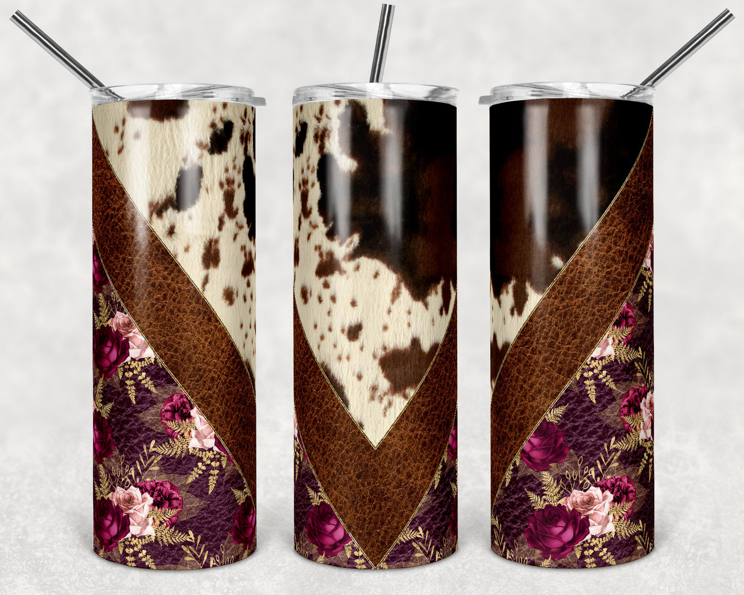20 oz Skinny Tumbler Sublimation Design Template Chevron Leather Cow Hide Floral Straight Design