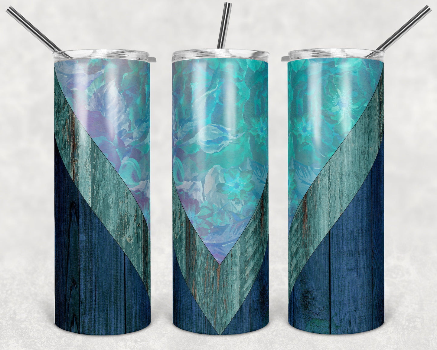 20 oz Skinny Tumbler Sublimation Design Template Chevron Wood and Floral Straight Design