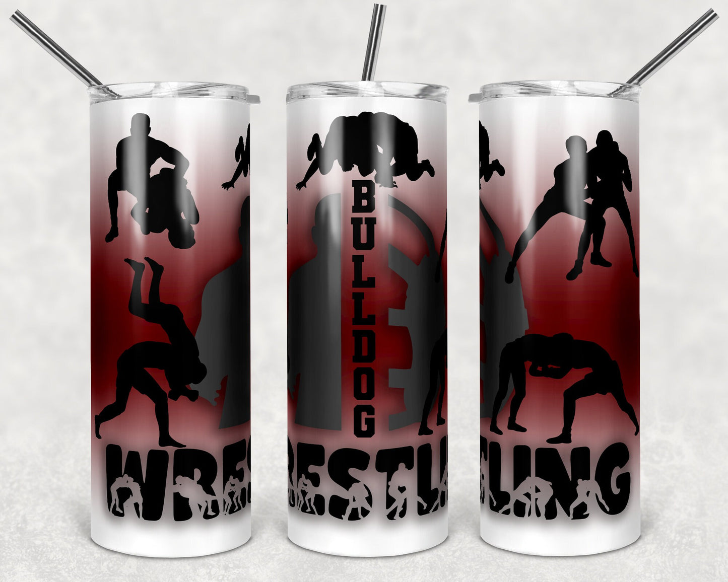 20 oz Skinny Tumbler Monogram Wrestling Image Maroon Sublimation Design Print Transfer
