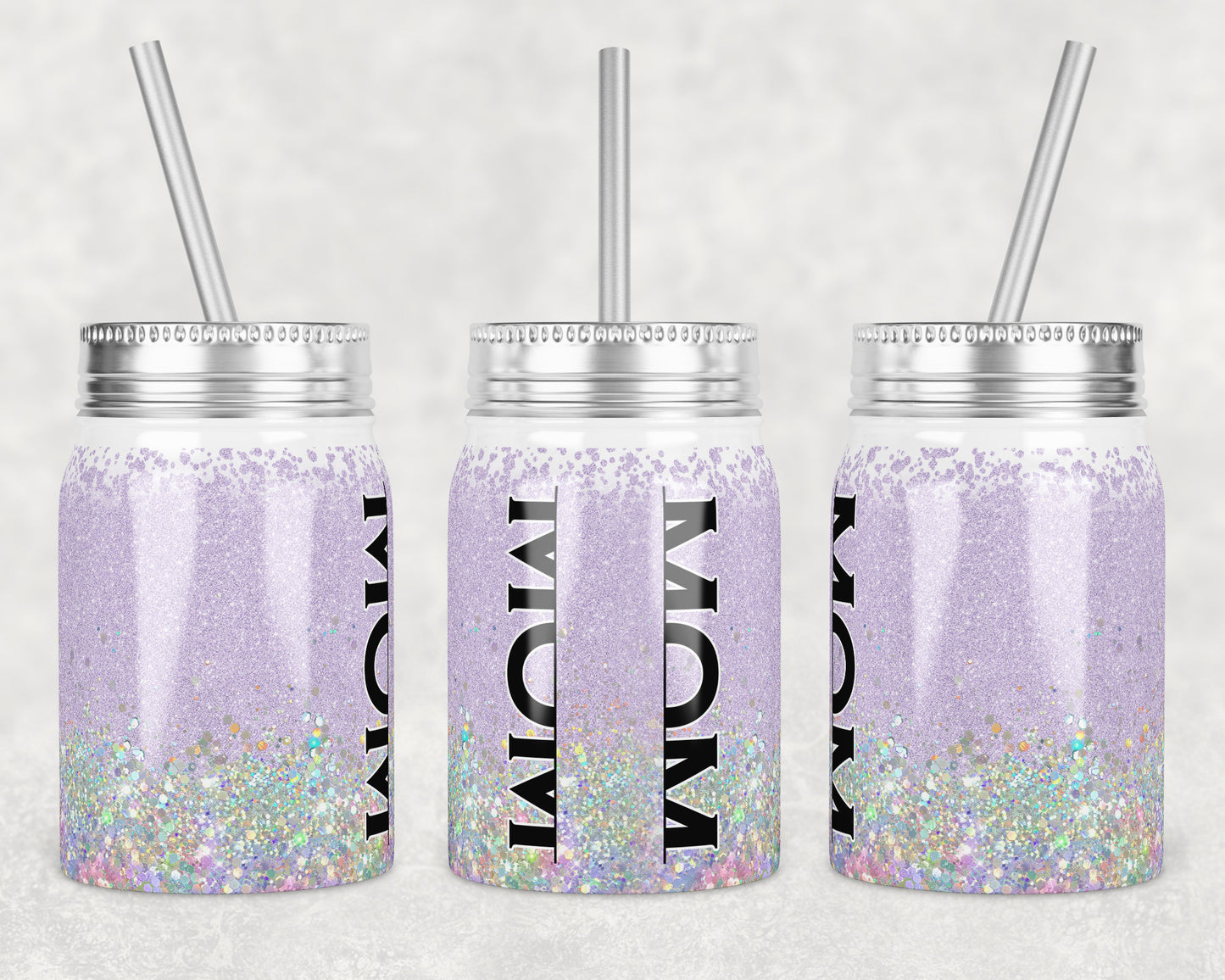 17 oz Mason Jar Tumbler Sublimation Design Template Holo Lavender with and without MOM split monogram Mason Jar Design