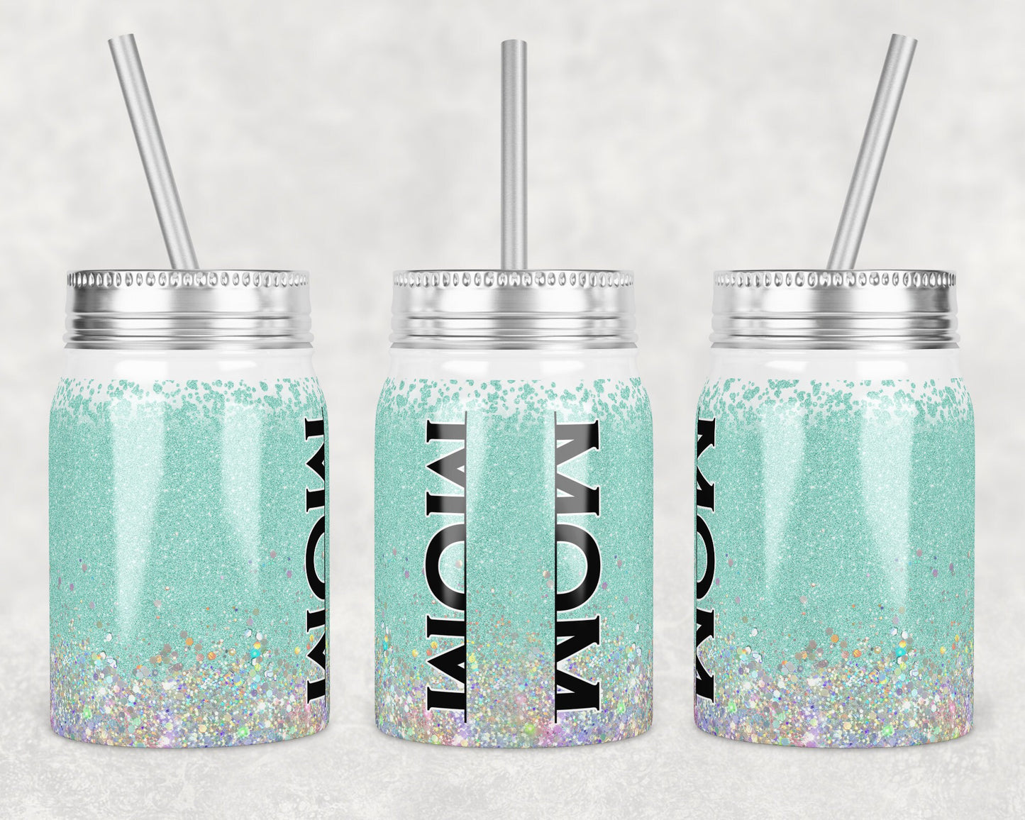 17 oz Mason Jar Tumbler Sublimation Design Template Holo Mint with and without MOM split monogram Mason Jar Design