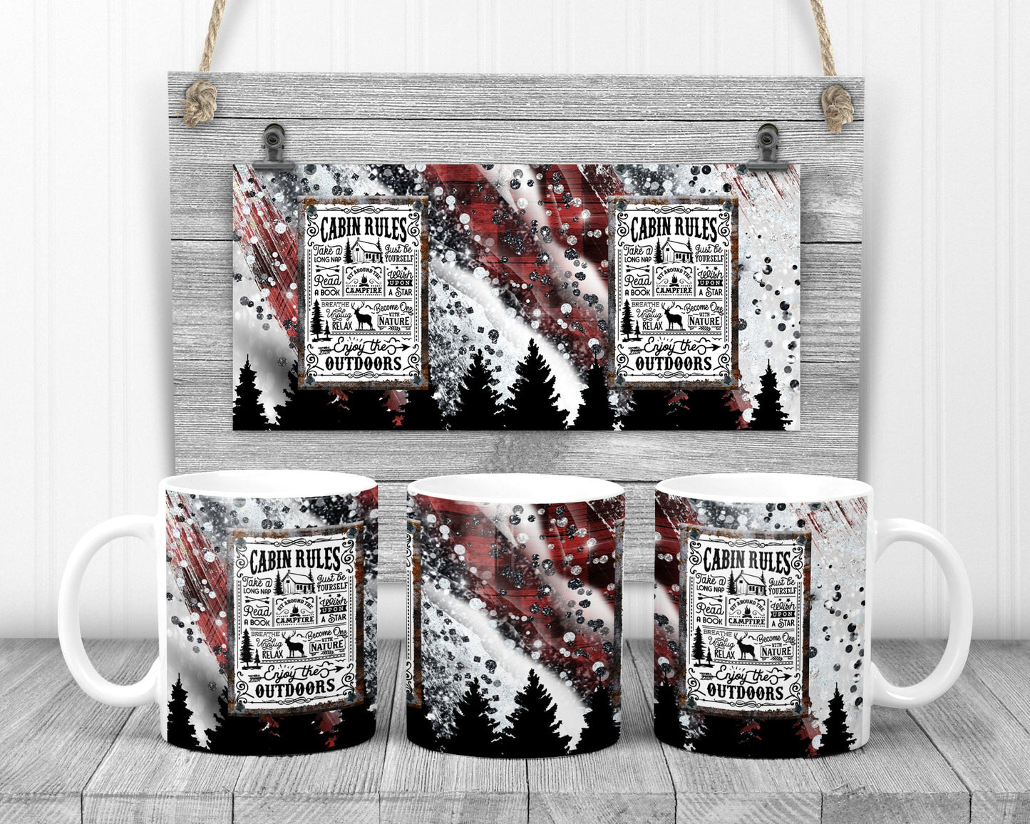 Sublimation Stainless Camp Cup Mug Milkyway plaid Cabin Rules Sublimation Design Camper