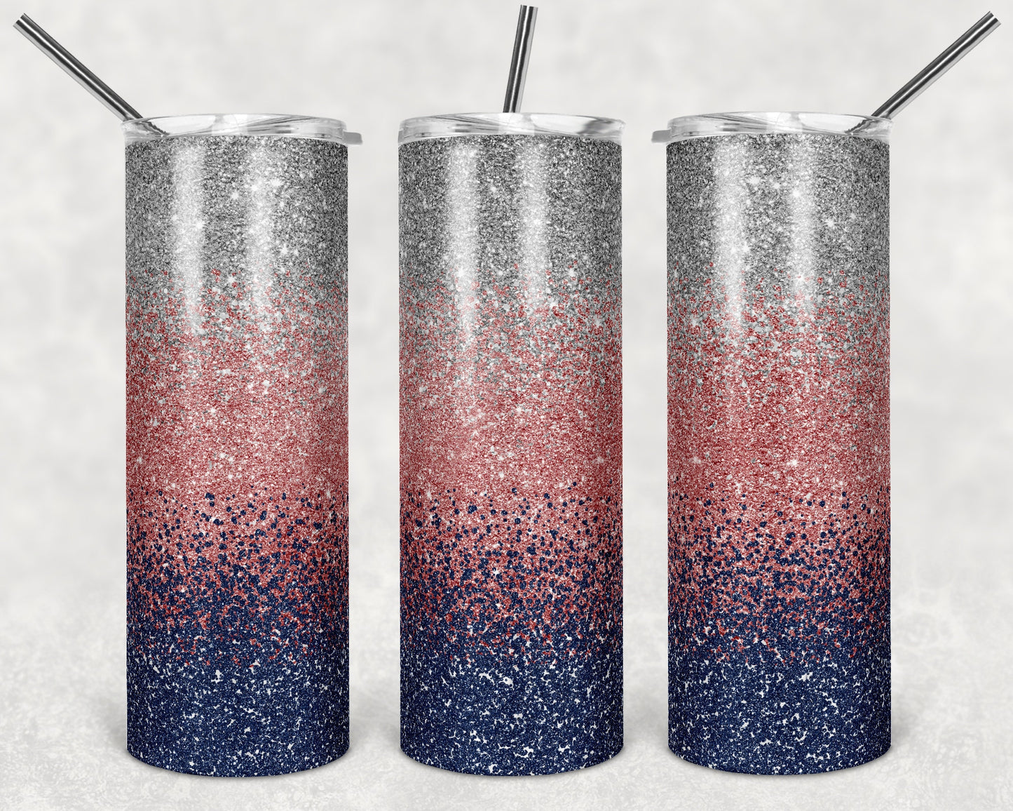 20 oz Skinny Tumbler Sublimation Design Template Glitter Ombre Silver Rose Gold Blue Straight Design