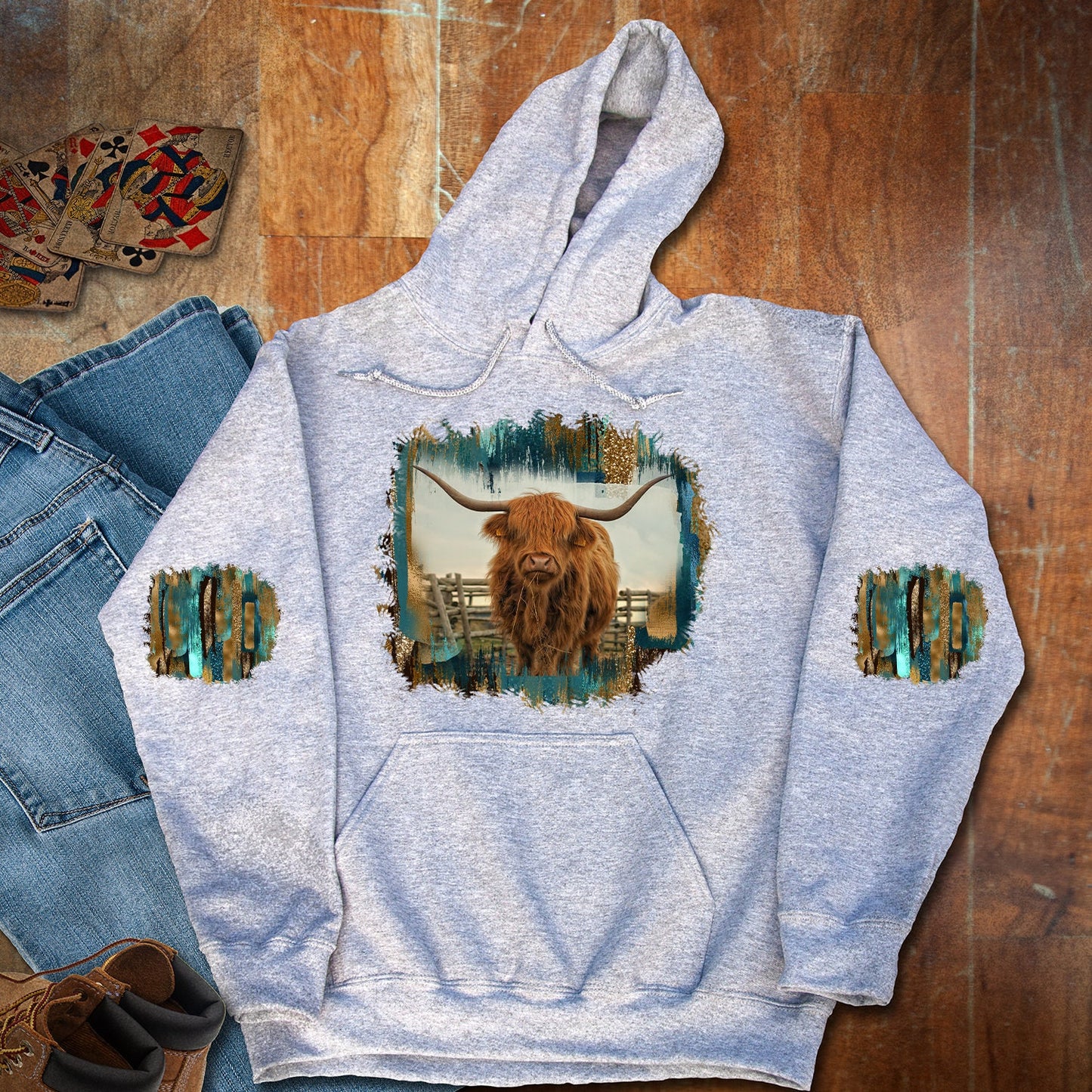 Shirt design Sweatshirt Patch Highland Cow and Matching Patches for sleeves Sublimation Design