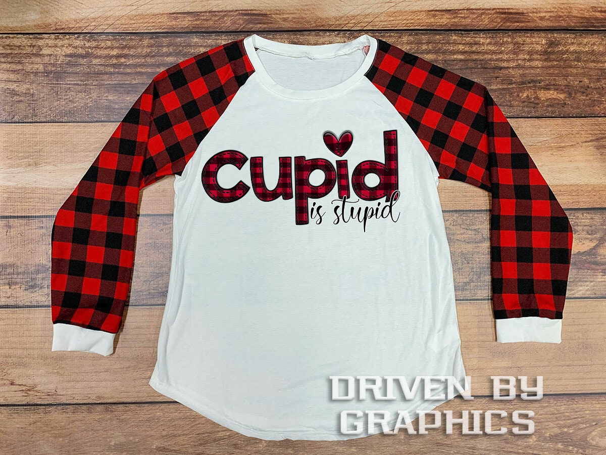 20 oz Skinny Tumbler Sublimation Template Valentine Plaid Cupid is Stupid matching shirt straight Design tumblers