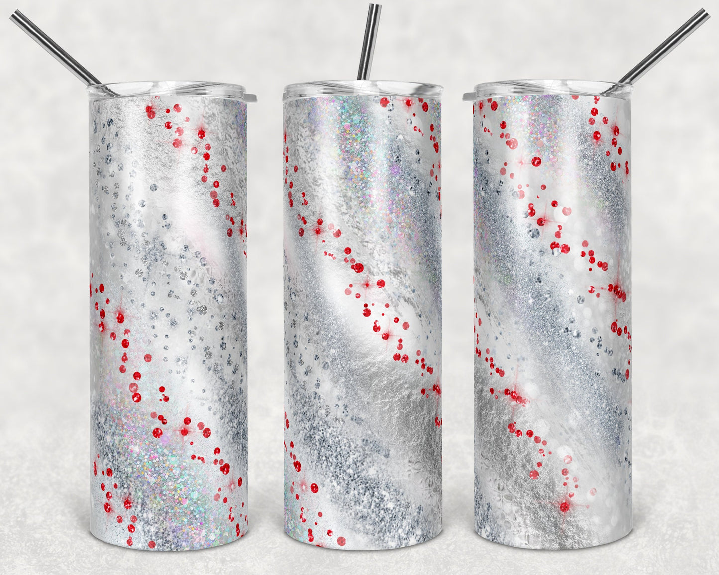 20 oz Skinny Tumbler Sublimation Template Agate Milky Way Red Silver White Straight Design