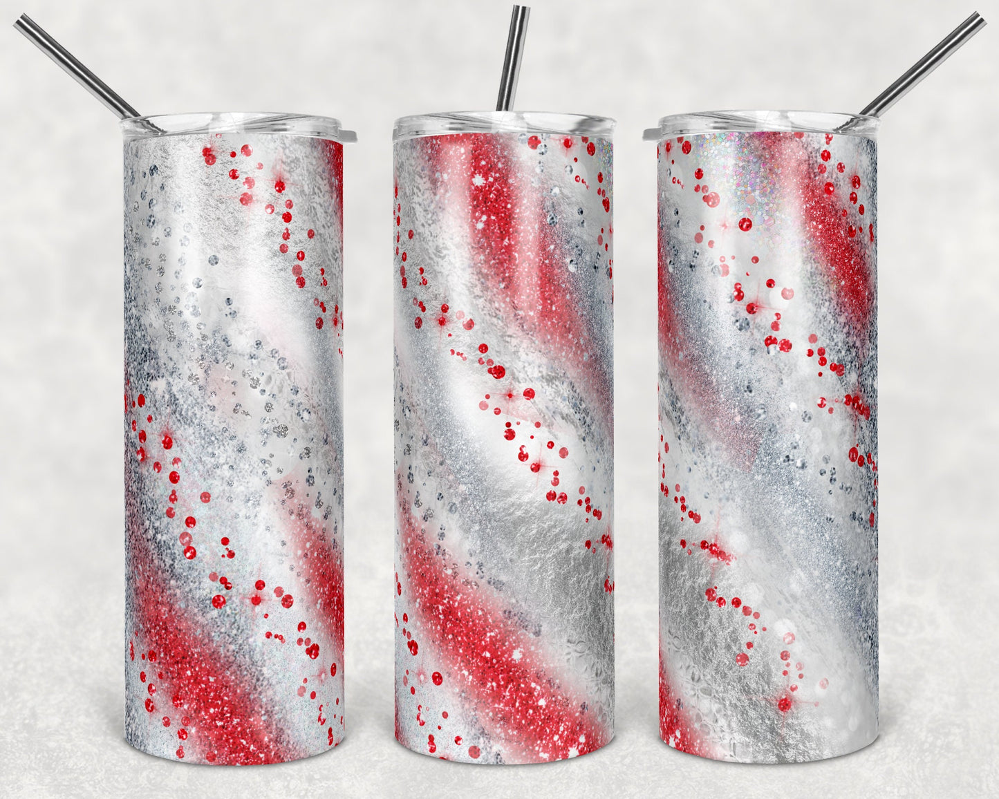 20 oz Skinny Tumbler Sublimation Template Agate Milky Way Red Silver White Straight Design