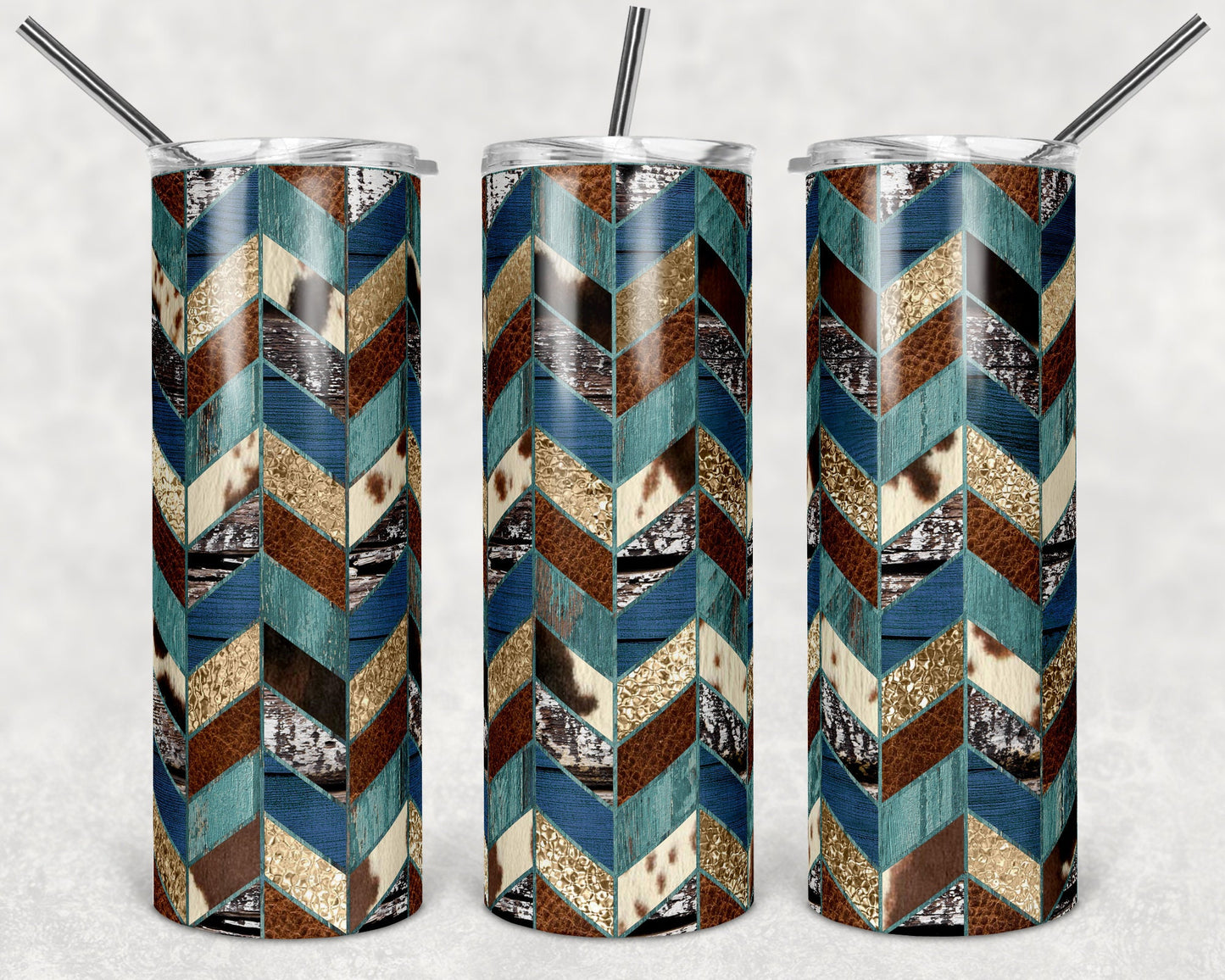 20 oz Skinny Tumbler Sublimation Design Template Western Repeating Arrow Western Design Teal Cow Hide Straight Design