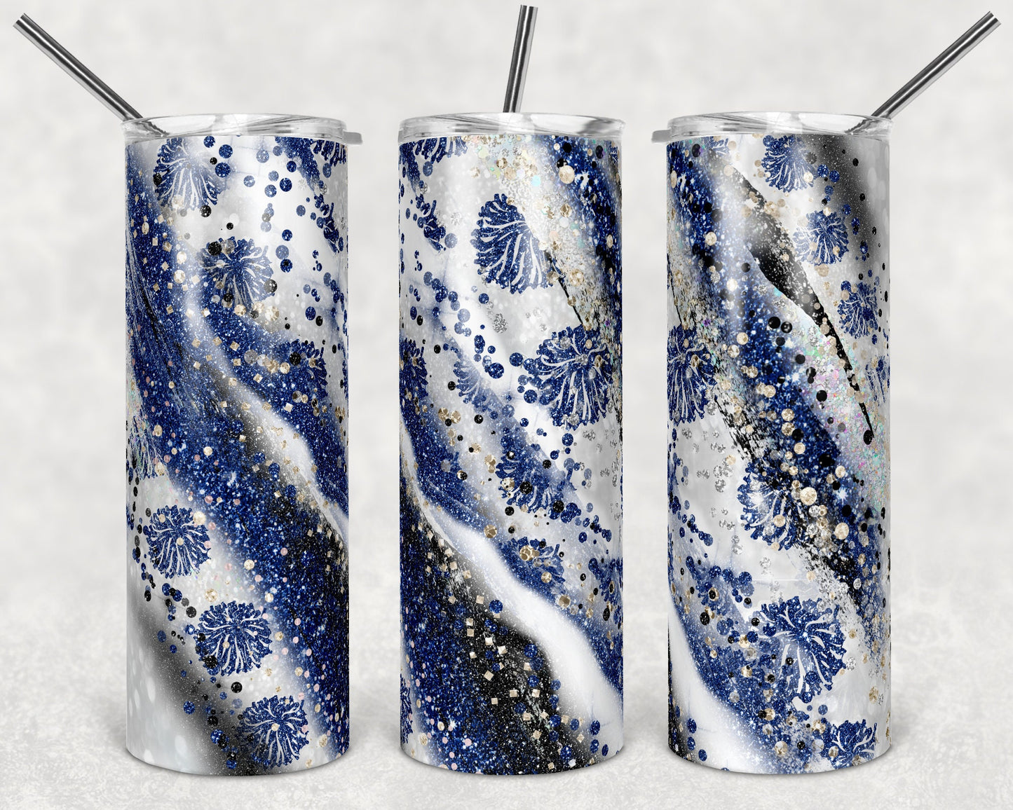 20 oz Skinny Tumbler Sublimation Template Milky Way milkyway Glitter Cheer Navy Blue Straight Design