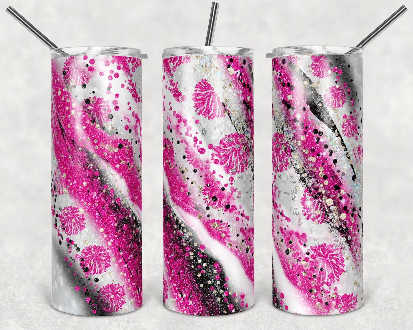 20 oz Skinny Tumbler Sublimation Template Milky Way milkyway Glitter Cheer Hot Pink Straight Design