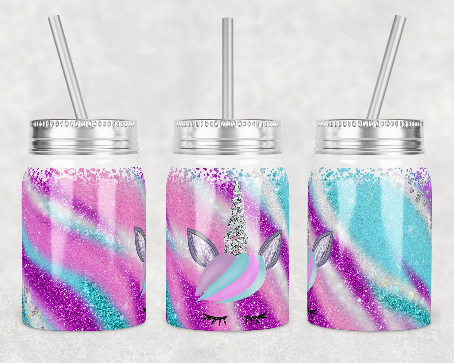 17 oz Mason Jar Tumbler Sublimation Design Template milkyway unicorn Mason Jar Design