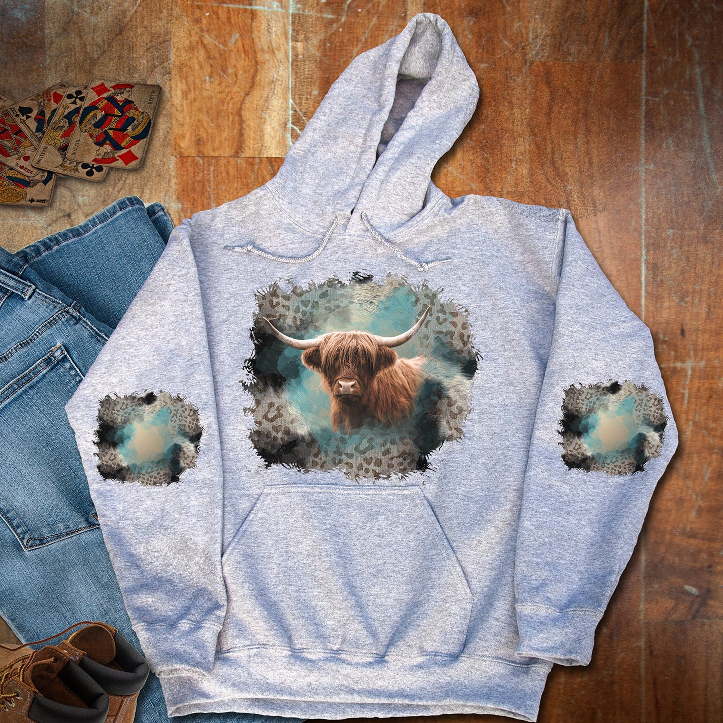 Shirt design Sweatshirt Patch Cow Hide and Matching Patches for sleeves Sublimation Design