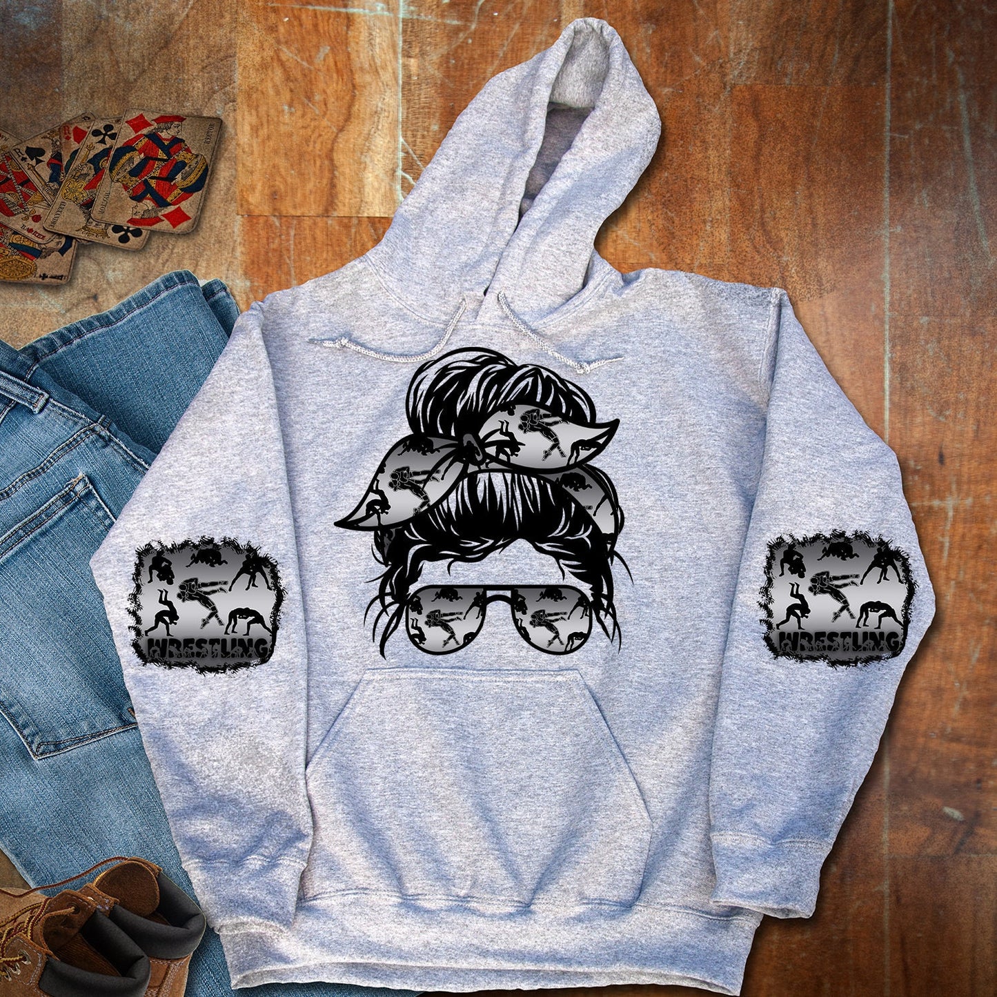 Shirt design Sweatshirt Patch Messy Bun Wrestling Matching Patches for sleeves Sublimation Design