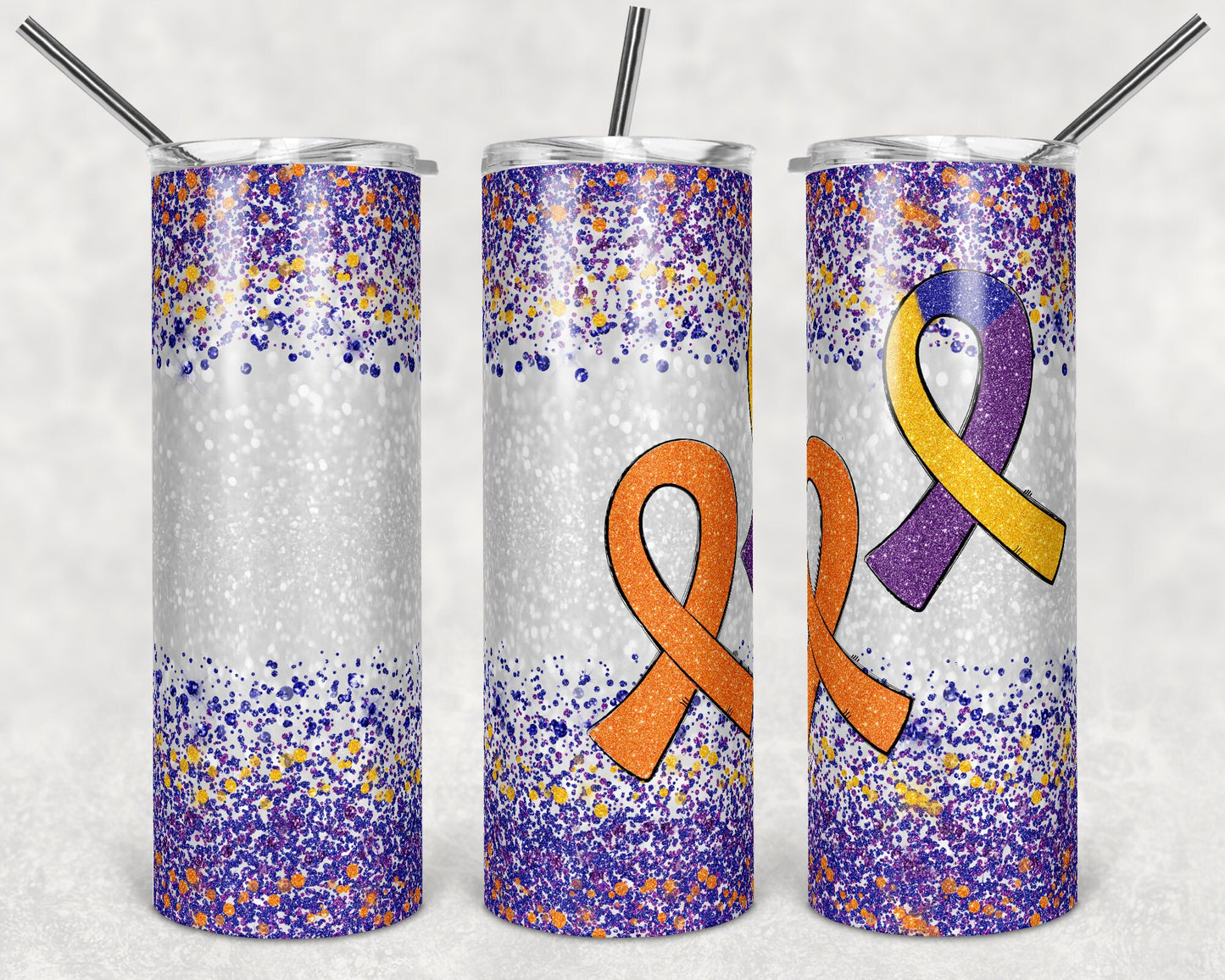 20 oz Skinny Tumbler Sublimation Glitter Bladder kidney Cancer Awareness Straight Design