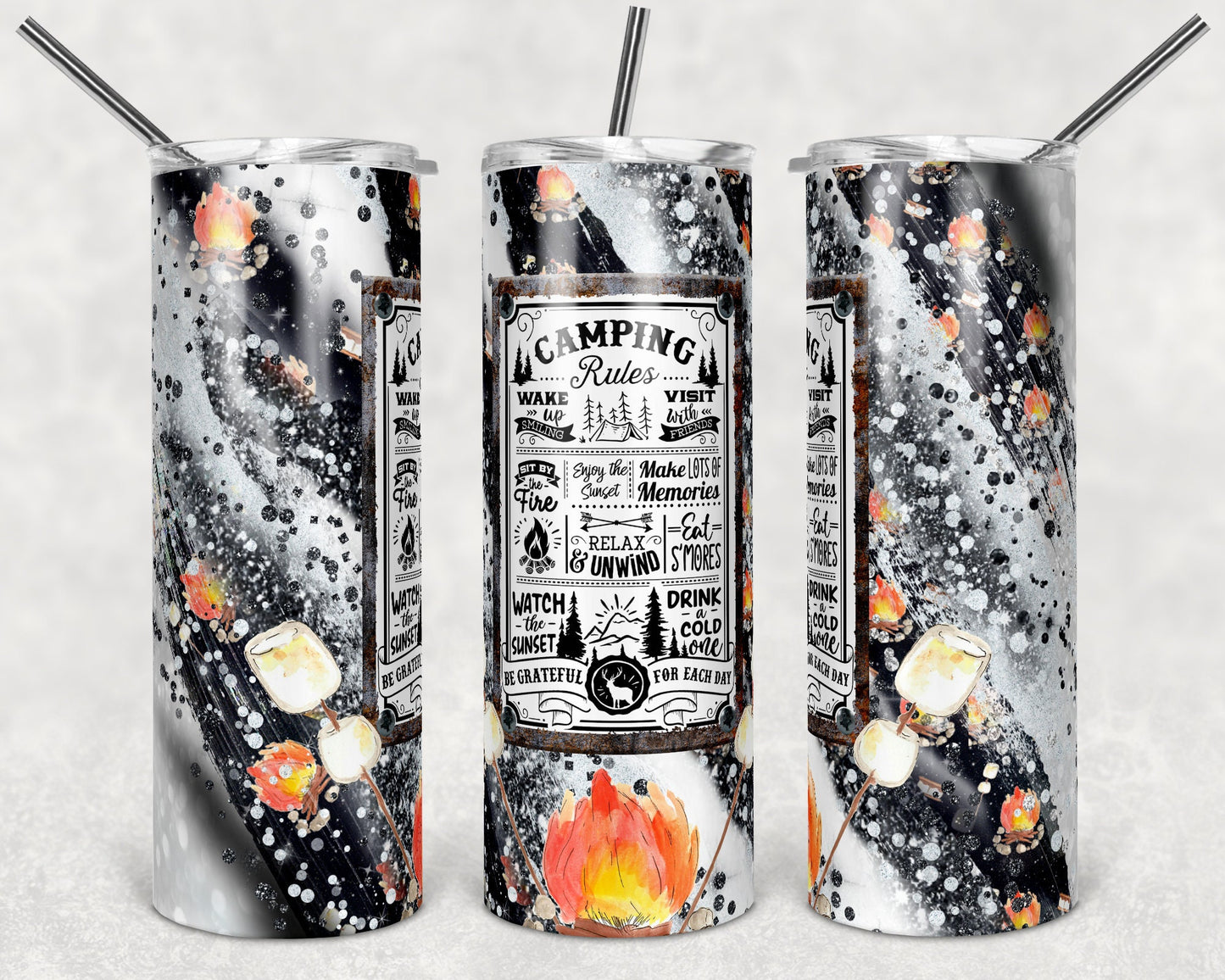 20 oz Skinny Tumbler Milky way Vintage Sign Camping Rules Camp Sublimation