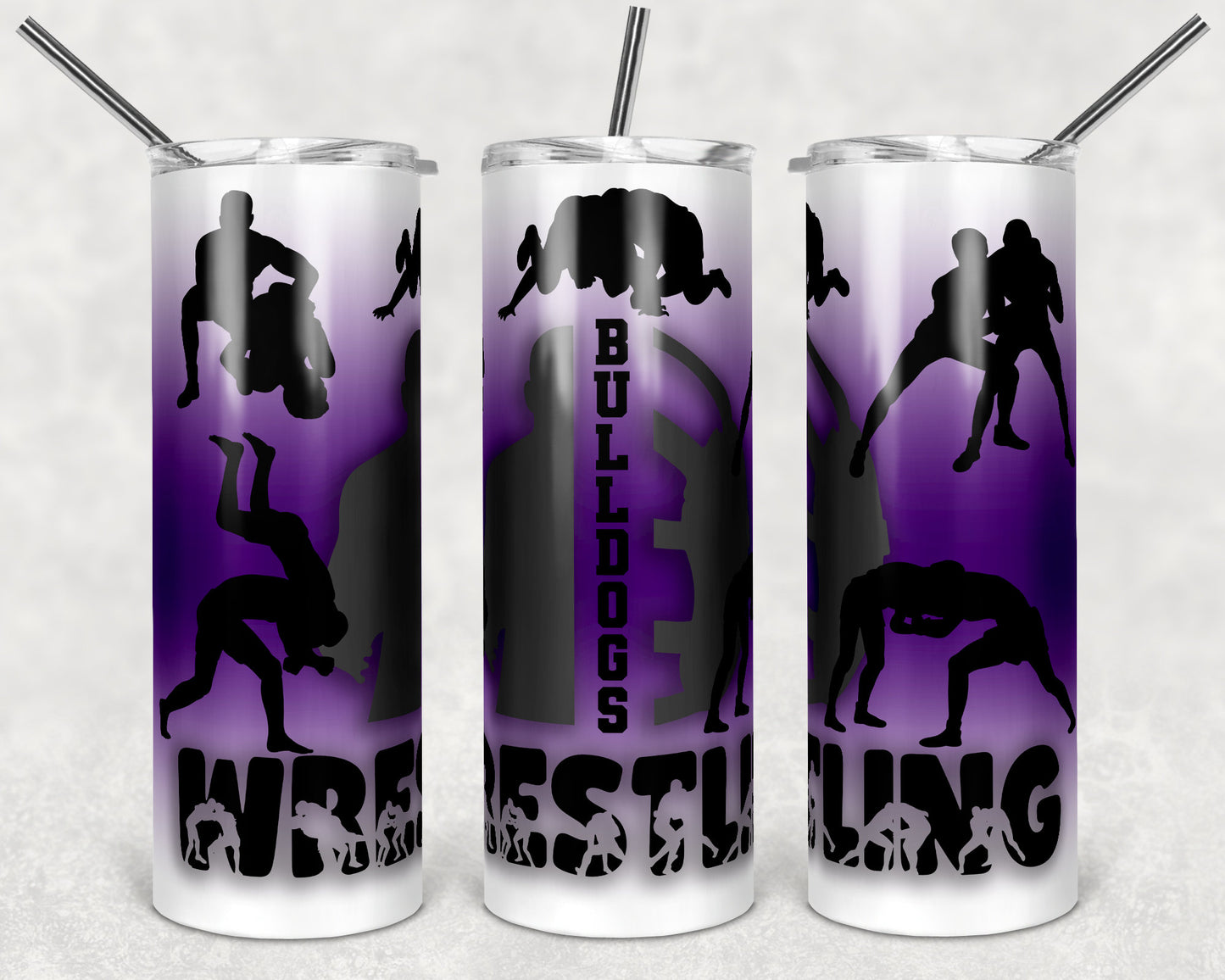20 oz Skinny Tumbler Monogram Wrestling Image Purple Sublimation Design Print Transfer
