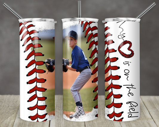 30 oz Skinny Tumbler Baseball You Customize with Your Own Photo Baseball Print Transfer