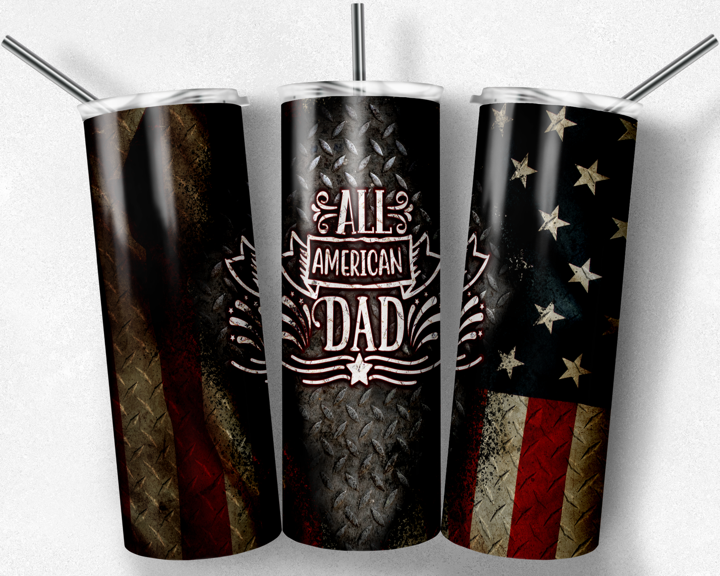 20 oz Skinny Tumbler Sublimation Design Template All American Dad American Flag Diamond Plate