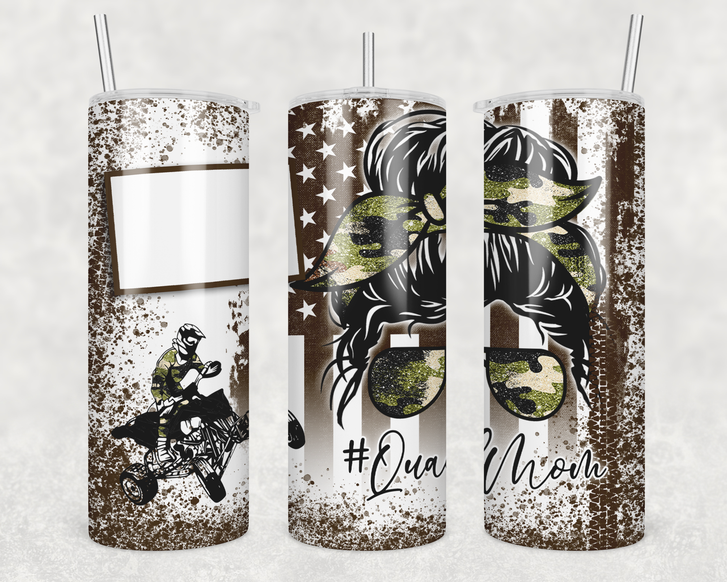 20 oz Skinny Tumbler Sublimation Design Template Glitter Camo Quad Mom Add Photo Off Road