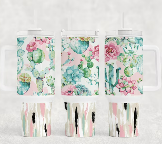 40 oz 2 piece Tumbler Sublimation Pastel Pretty Cactus Pattern design print transfer