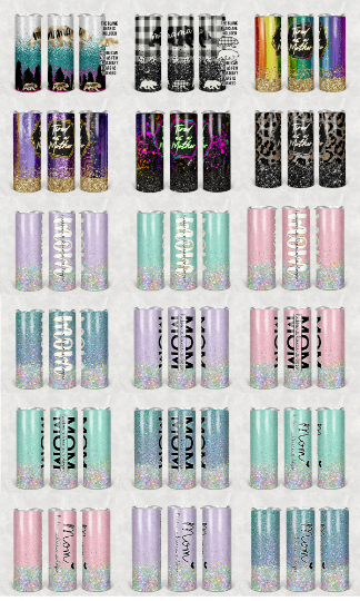 Mothers Day Tumbler Glitter BUNDLE "Mom Diagonal Down" x 45 Random Colors