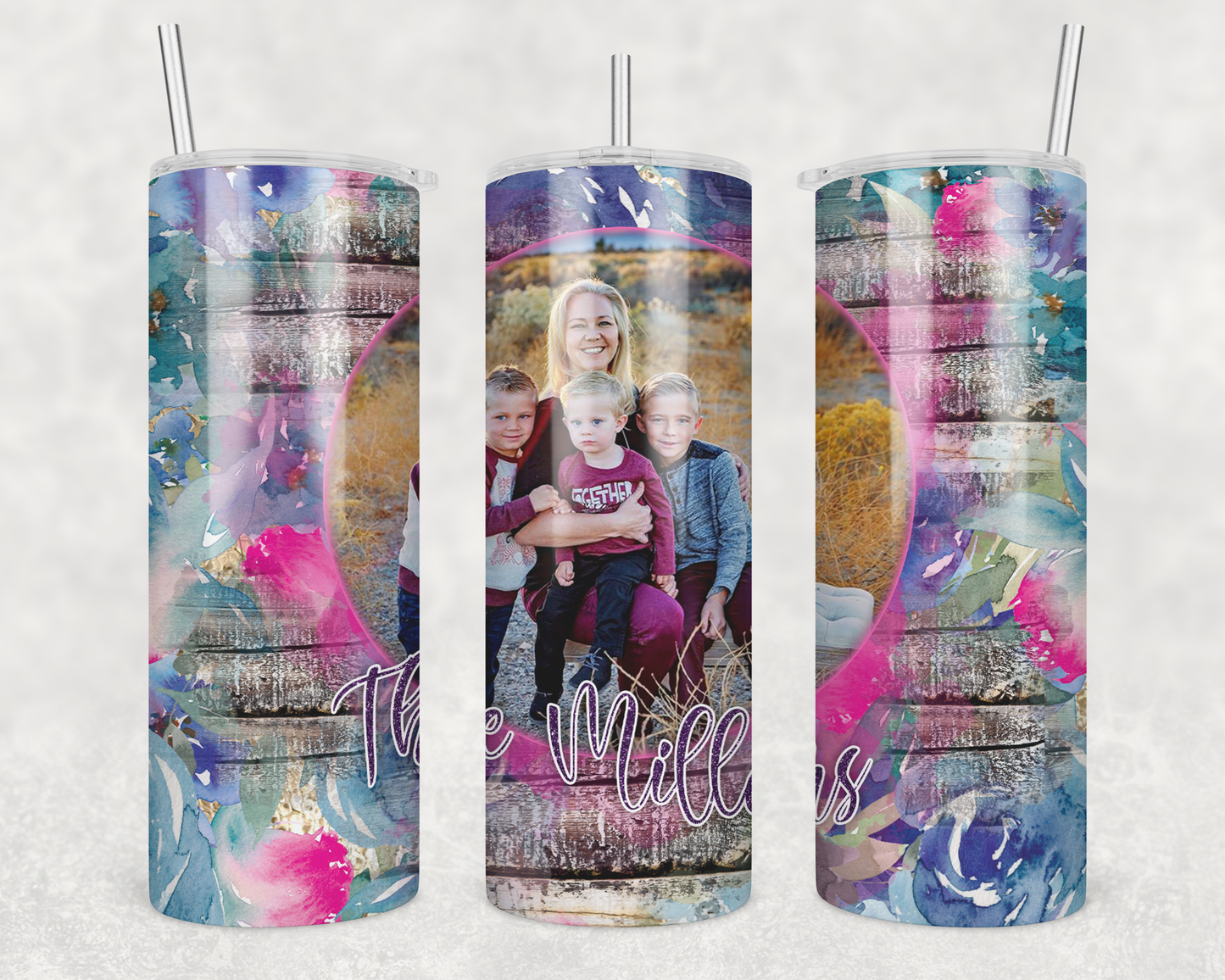 20 oz Skinny Tumbler Sublimation Template Pink Floral Picture Frame