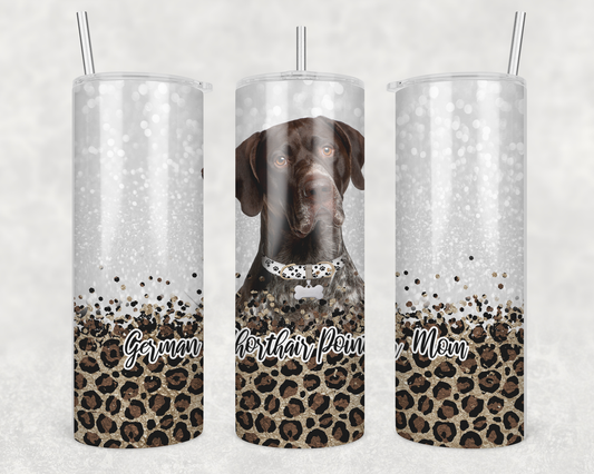 20 oz Skinny Tumbler Sublimation German Shorthair Dog Mom Glitter and Leopard Template Straight