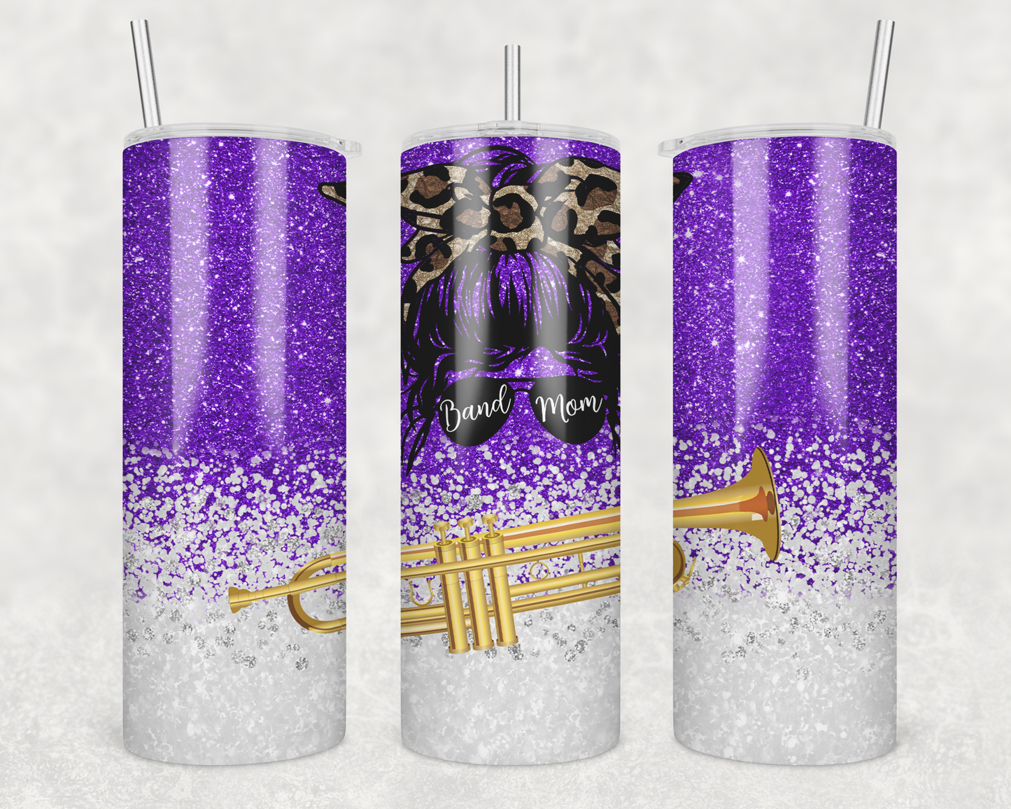 20 oz Skinny Tumbler Purple Band Mom Glitter Music trombone Sublimation Design Template Design