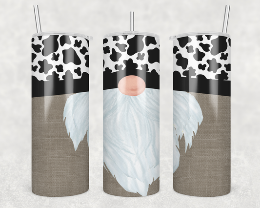 20 oz Skinny Tumbler Sublimation Cow Gnome Face Cute Straight Design