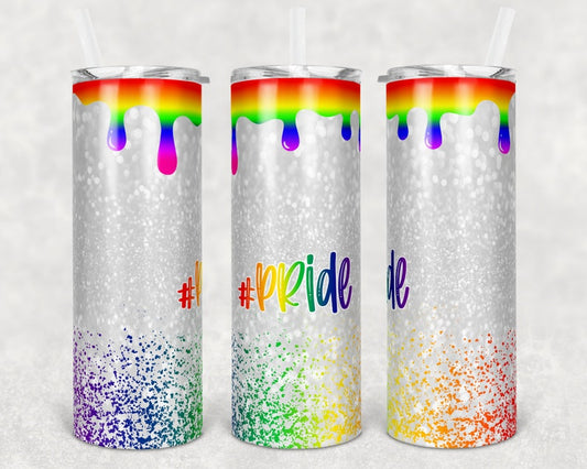 20 oz Skinny Tumbler Sublimation Design Template Gay Pride Rainbow Glitter Rainbow Drips Design