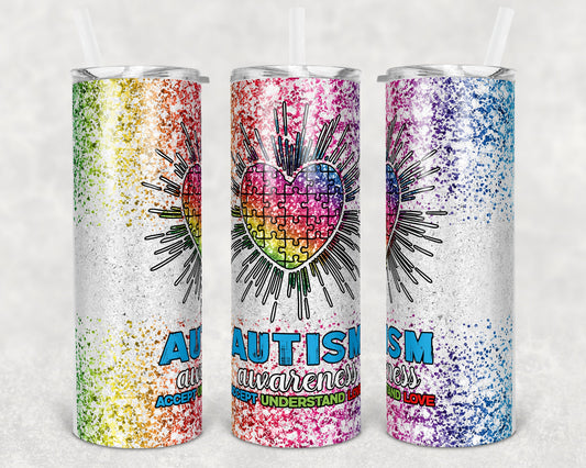 20 oz Skinny Tumbler Sublimation Design Template Autism Awareness Mom Print Transfer