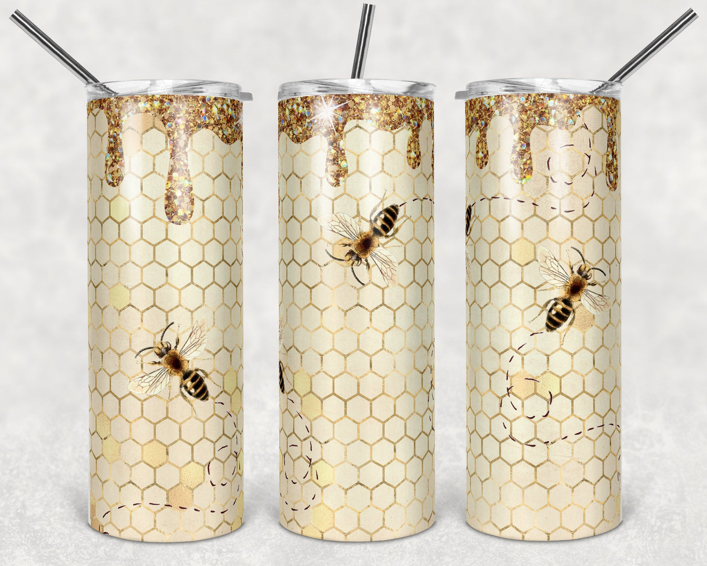 20 oz Skinny Tumbler Sublimation Design Template Bee with Honeycomb Design