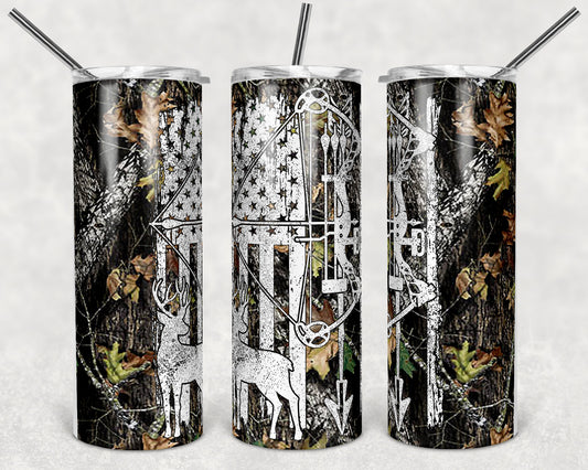 20 oz Skinny Tumbler Sublimation Design Template Deer Bow Hunting Design