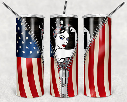 20 oz Skinny Tumbler Sublimation Design Template American Flag Rosie Design