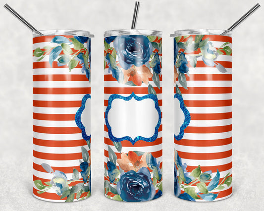 20 oz Skinny Tumbler Striped Floral Orange Sublimation Design Print Transfer