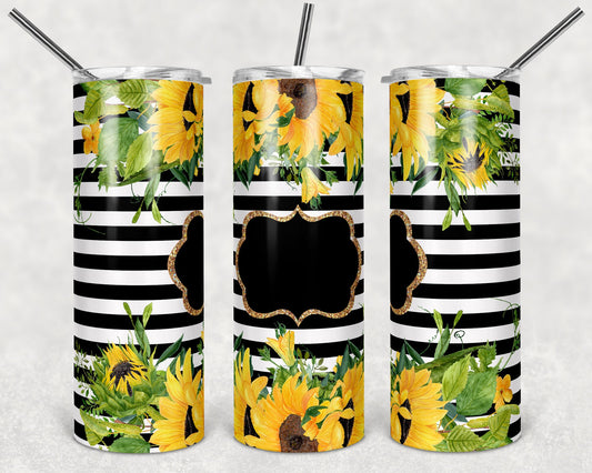 20 oz Skinny Tumbler Striped Sunflower Sublimation Design Print Transfer