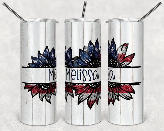 20 oz Skinny Tumbler Patriotic Glitter Sunflower Sublimation Design Print Transfer