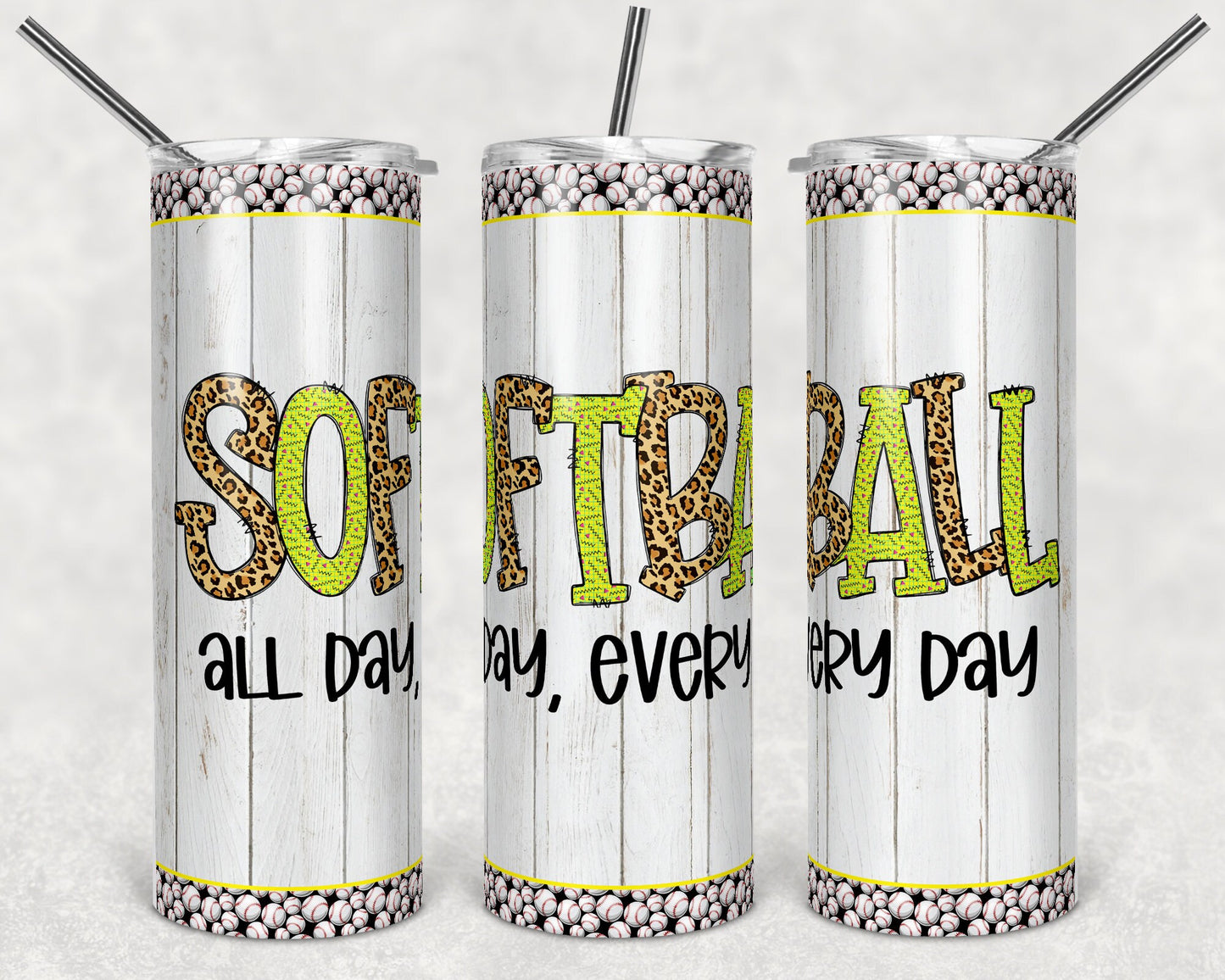 20 oz Skinny Tumbler Sublimation Design Template Sotball Design Print Transfer