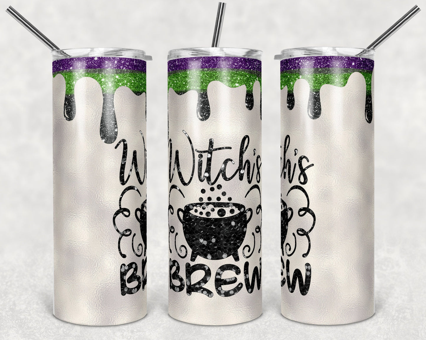 20 oz Skinny Tumbler Sublimation Design Glitter Witch Brew Design Print Transfer
