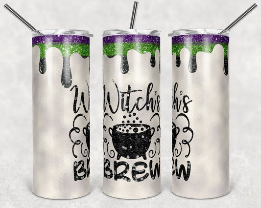 20 oz Skinny Tumbler Sublimation Design Glitter Witch Brew Design Print Transfer