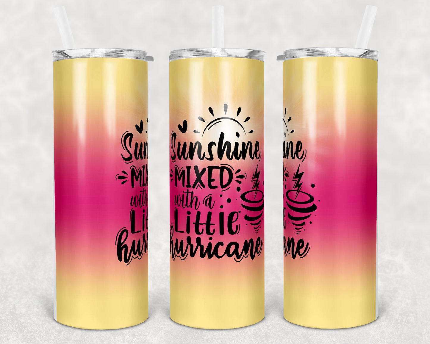 20 oz Skinny Tumbler Sunshine mixed with Hurricane Sublimation Design Print Transfer