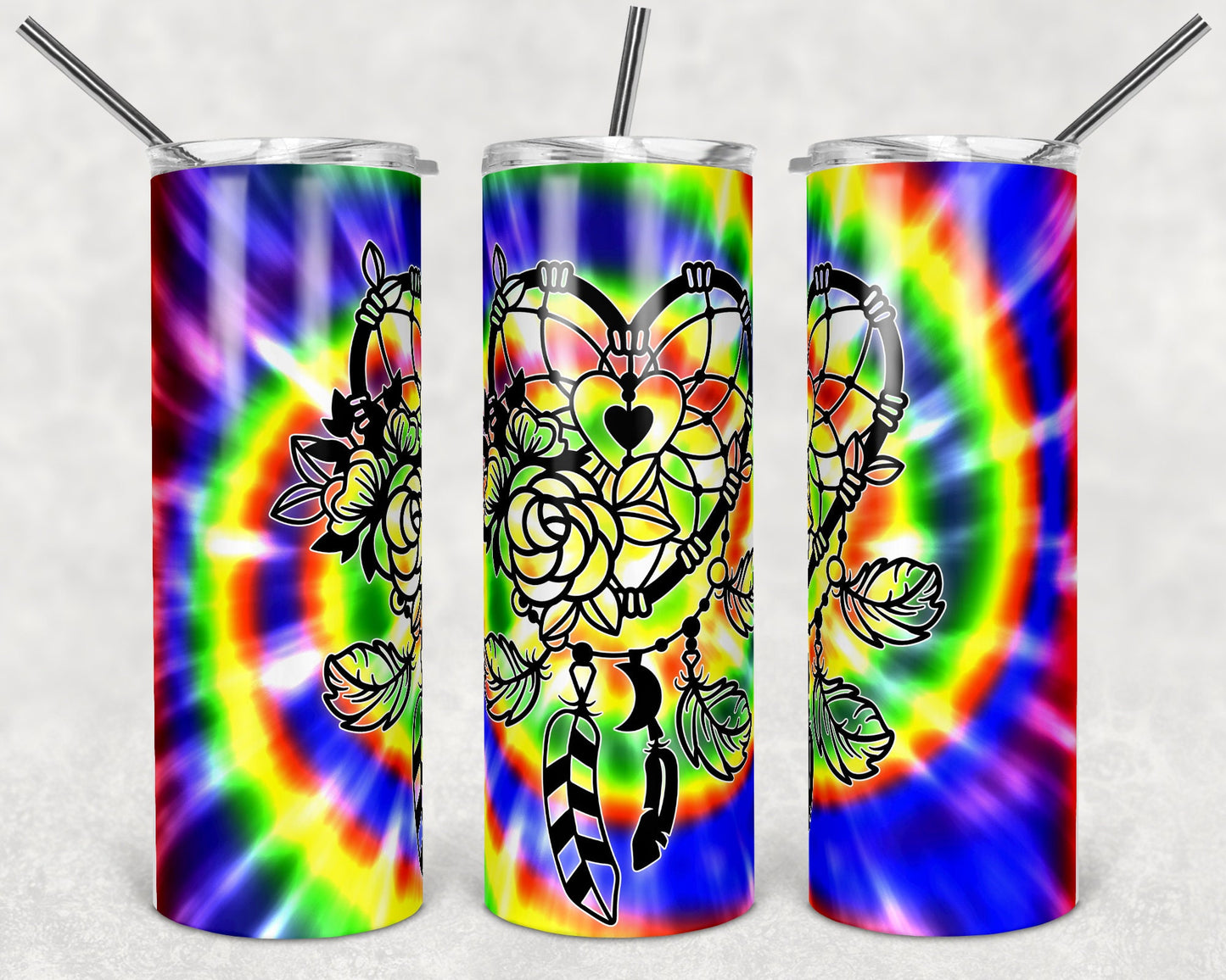 20 oz Skinny Tumbler TieDye Dream Catcher Sublimation Design Print Transfer