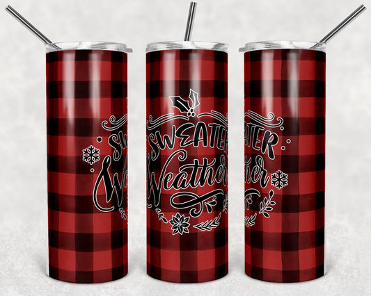 20 oz Skinny Tumbler Buffalo Plaid Sweater Weatehr Sublimation Design Print Transfer