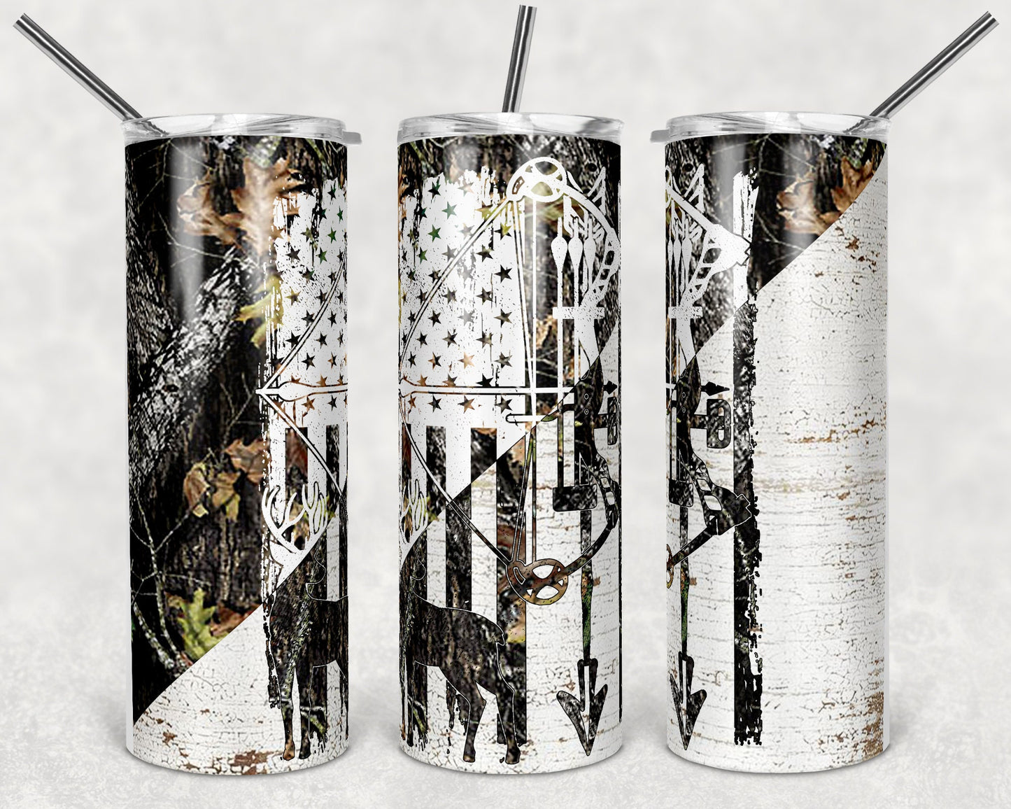 20 oz Skinny Tumbler Camp Deer Bow Hunting Sublimation Design Print Transfer