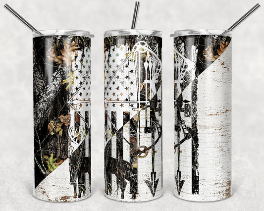 20 oz Skinny Tumbler Camp Deer Bow Hunting Sublimation Design Print Transfer