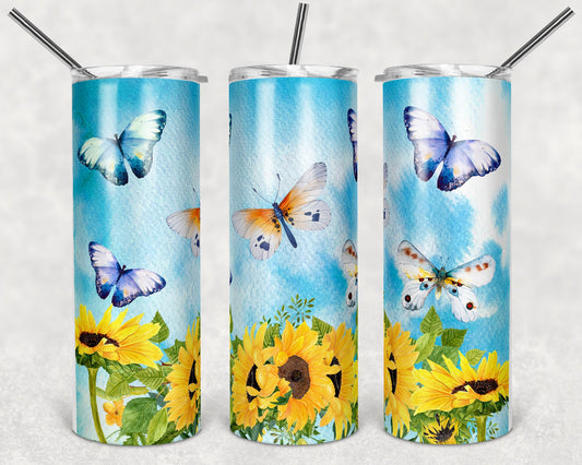 20 oz Skinny Tumbler School Butterflies and sunflowers Sublimation Design Print Transfer