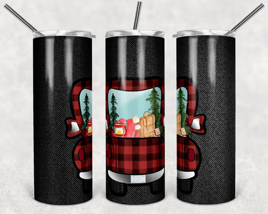 20 oz Skinny Tumbler Camping Plaid Truck Denim Sublimation Design Print Transfer